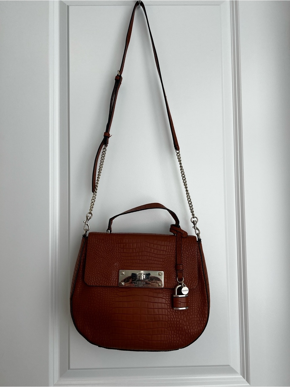 GUESS Gognac Croc-Embossed Crossbody Satchel